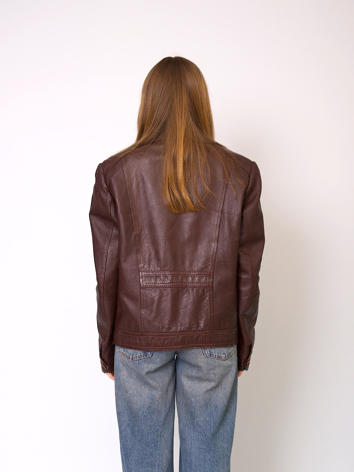 70s vintage leather jacket long dagger collar