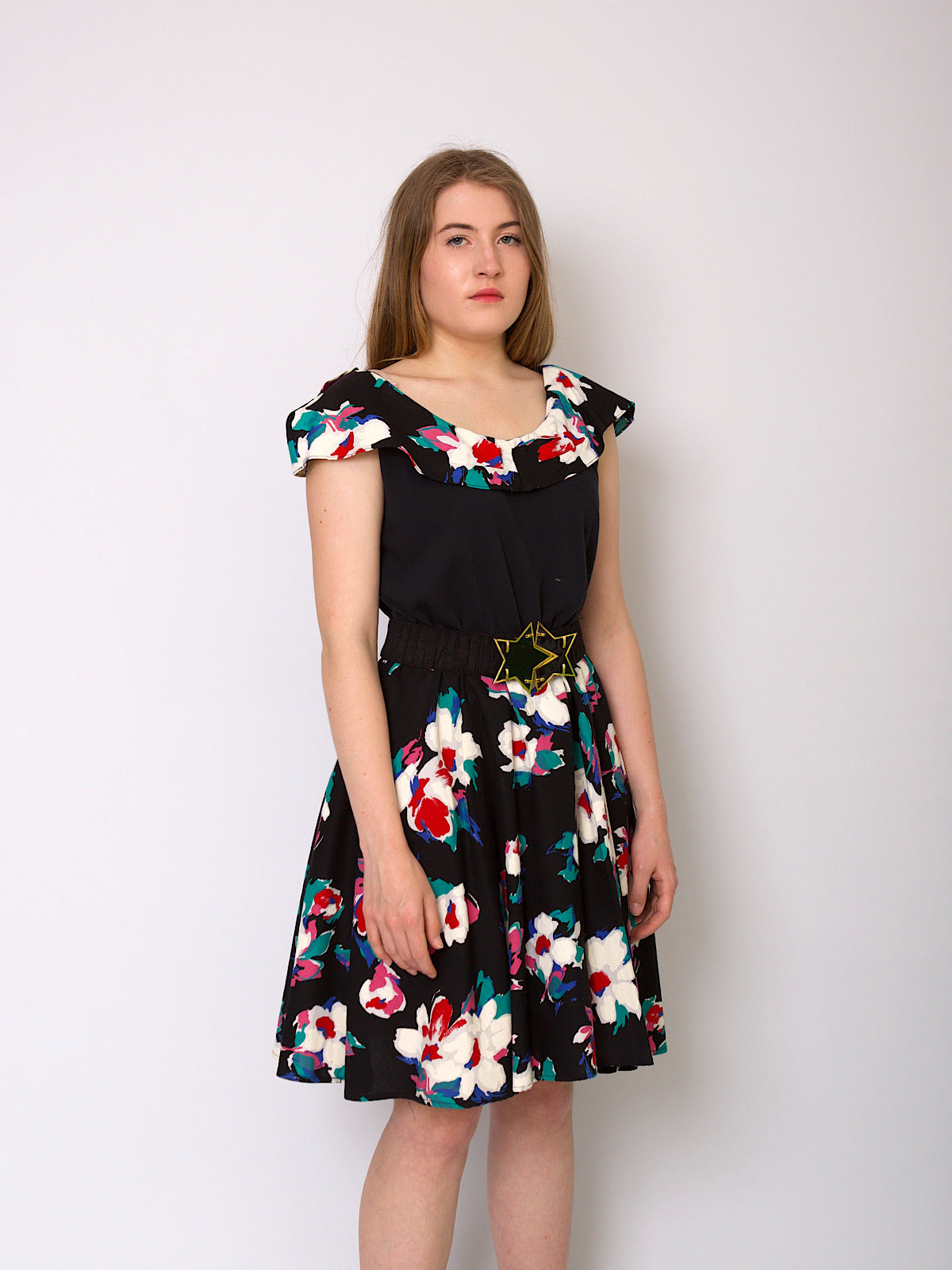 80s rara fun summer dress black with florals