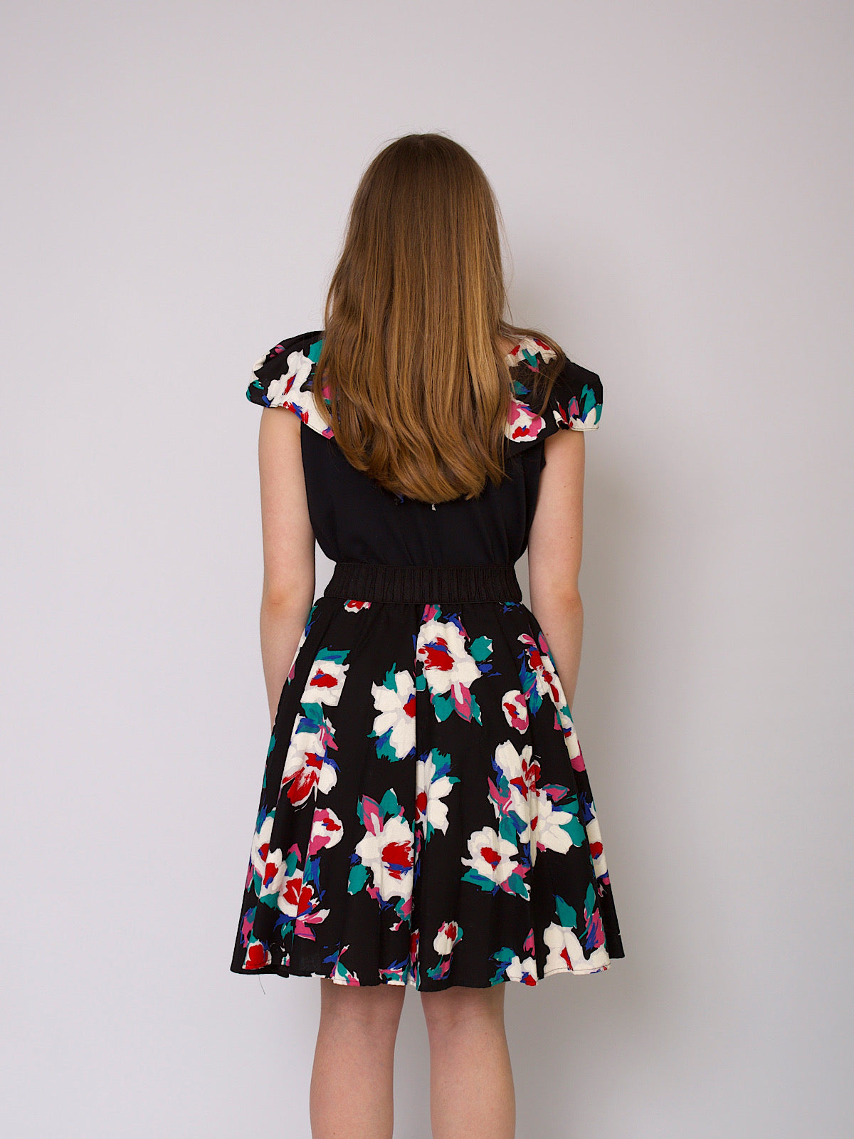 80s rara fun summer dress black with florals