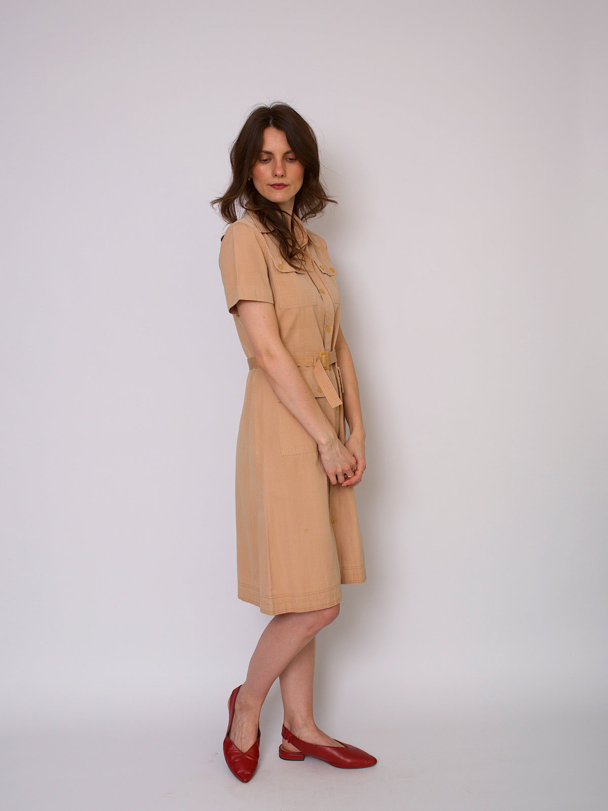 70s vintage safari shirt dress dagger collar