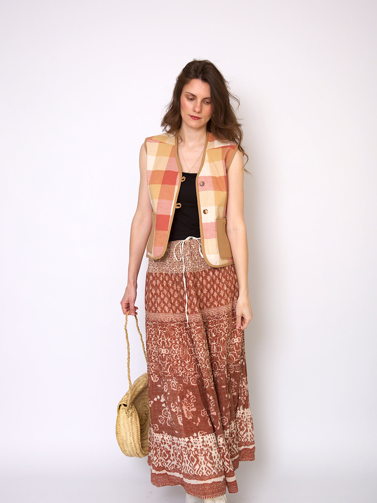 Vintage maxi boho skirt light cotton