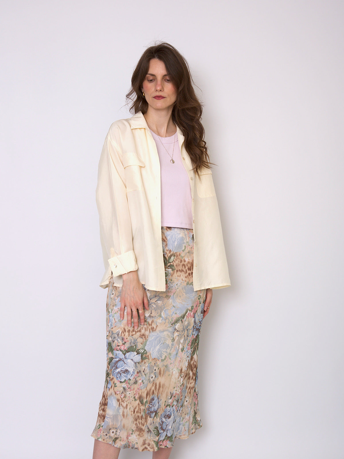 Vintage silk shirt cream long sleeves by Rodier