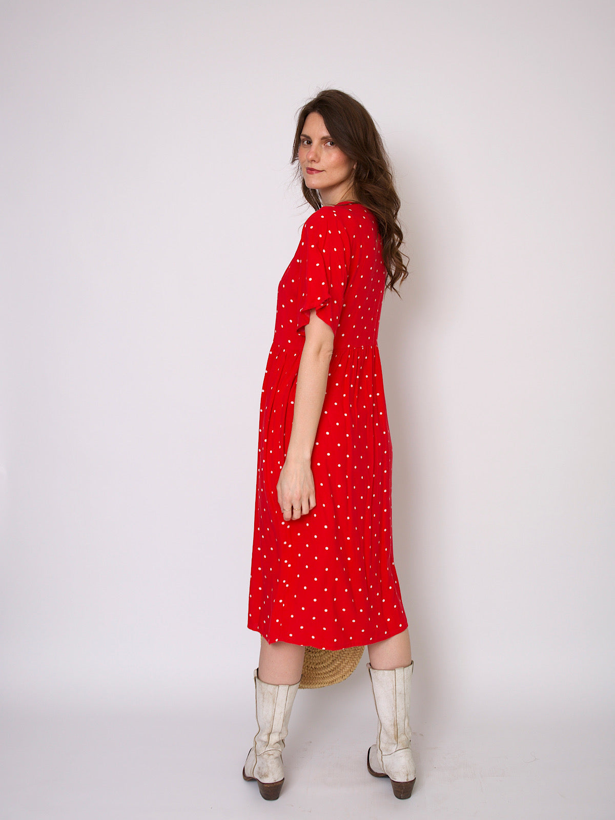 Vintage shirt dress in red and white polka dots