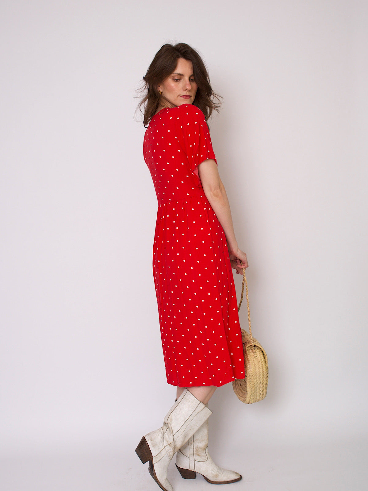 Vintage shirt dress in red and white polka dots