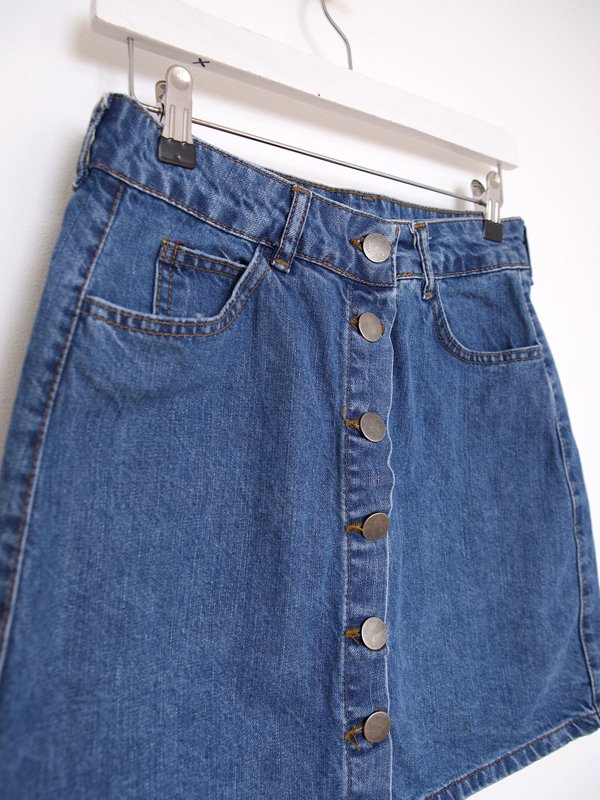 Blue denim mini skirt 70s style