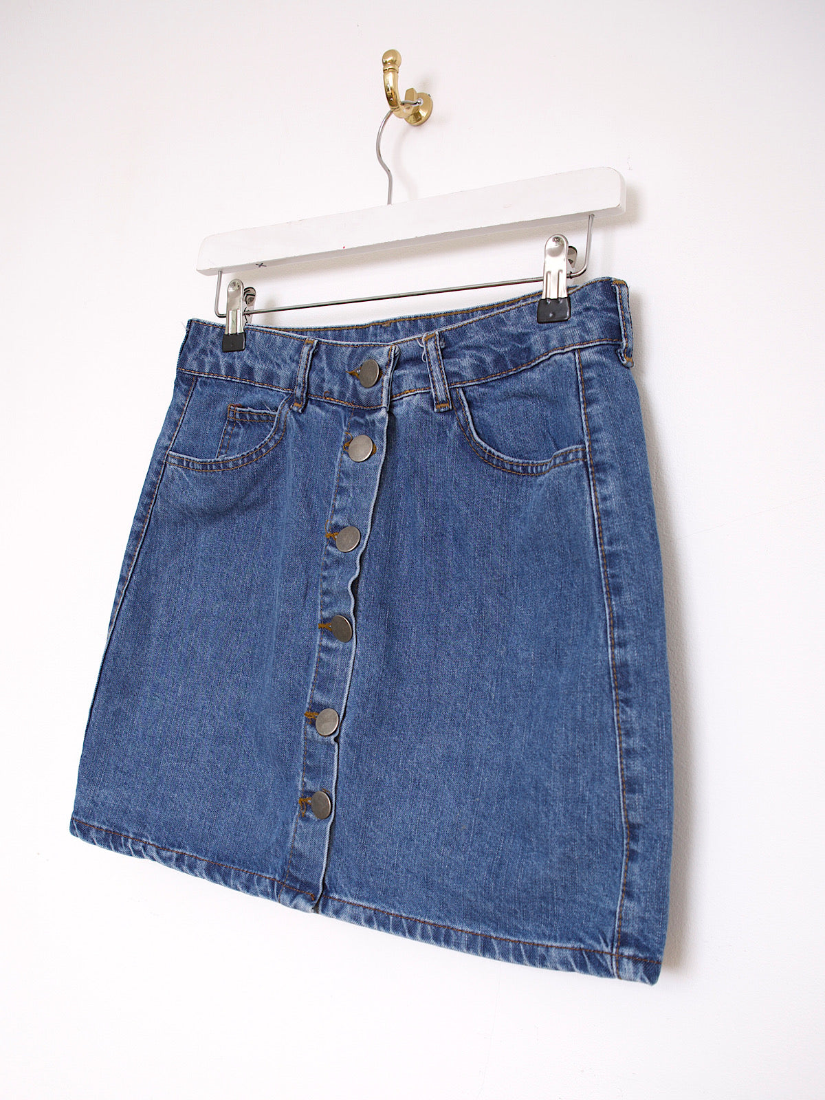 Blue denim mini skirt 70s style