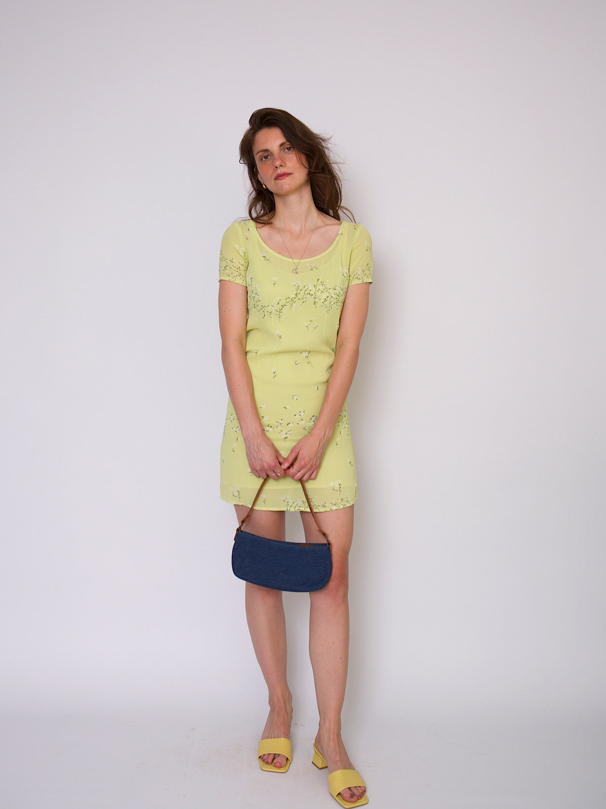 90s vintage mini dress lime colour by Cacharel