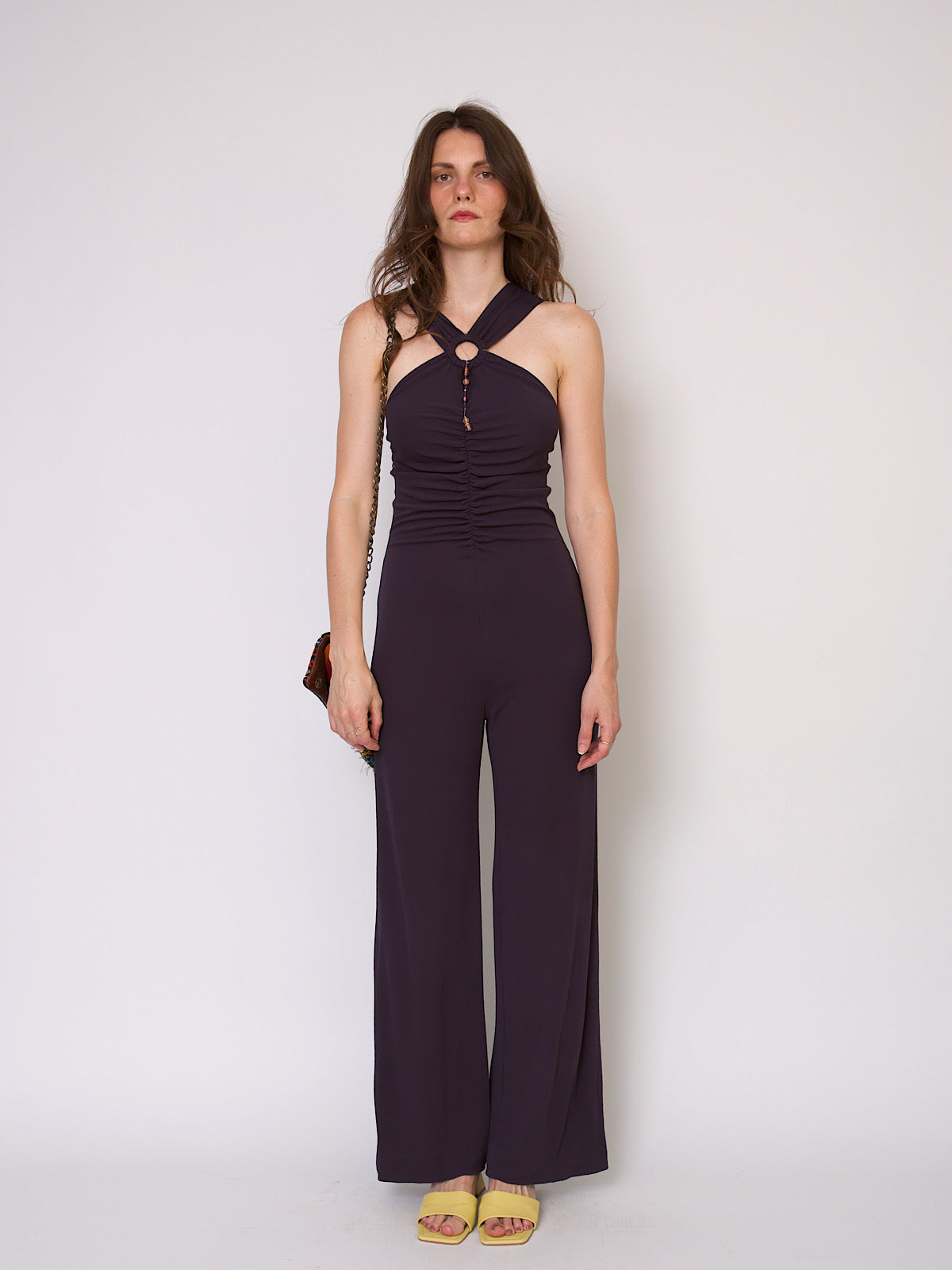 Vintage jumpsuit prune colour wide leg