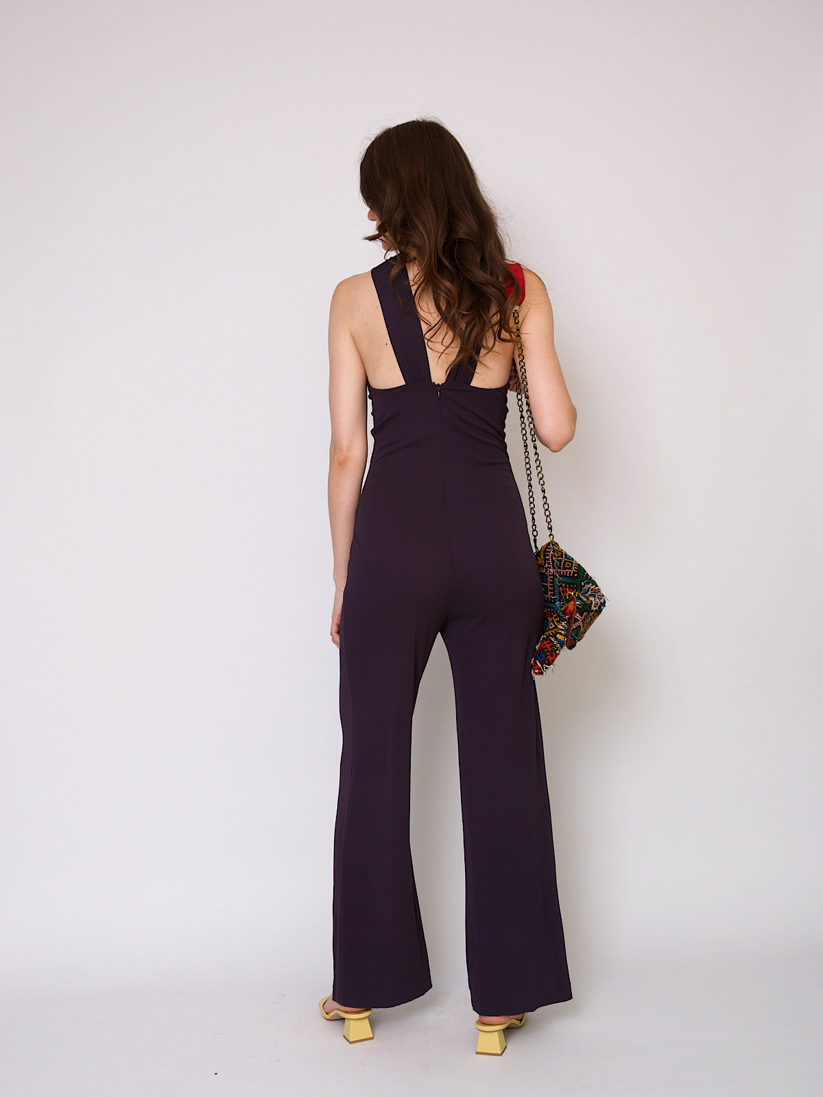 Vintage jumpsuit prune colour wide leg