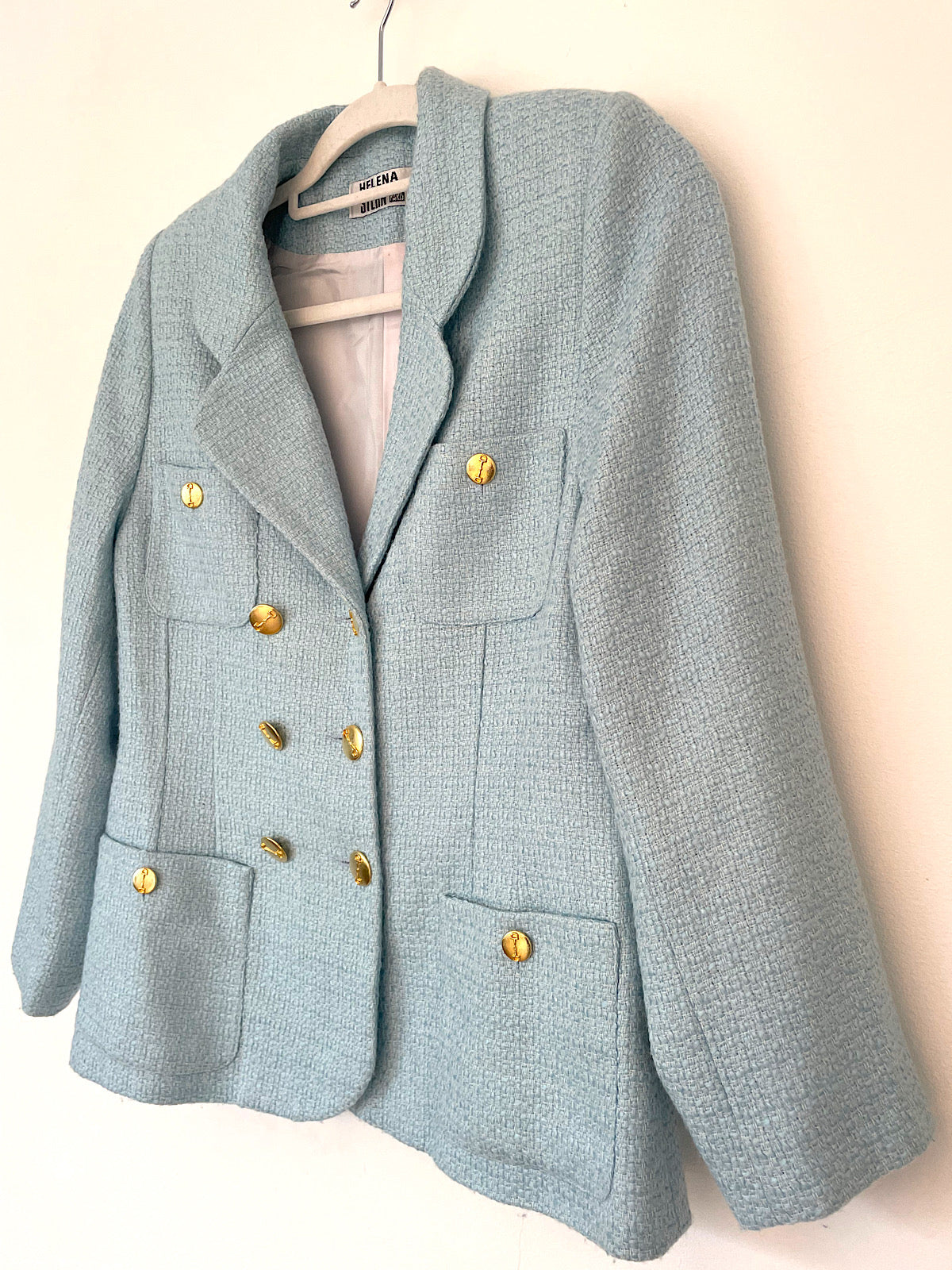 Vintage double breasted blazer baby blue with gold buttons