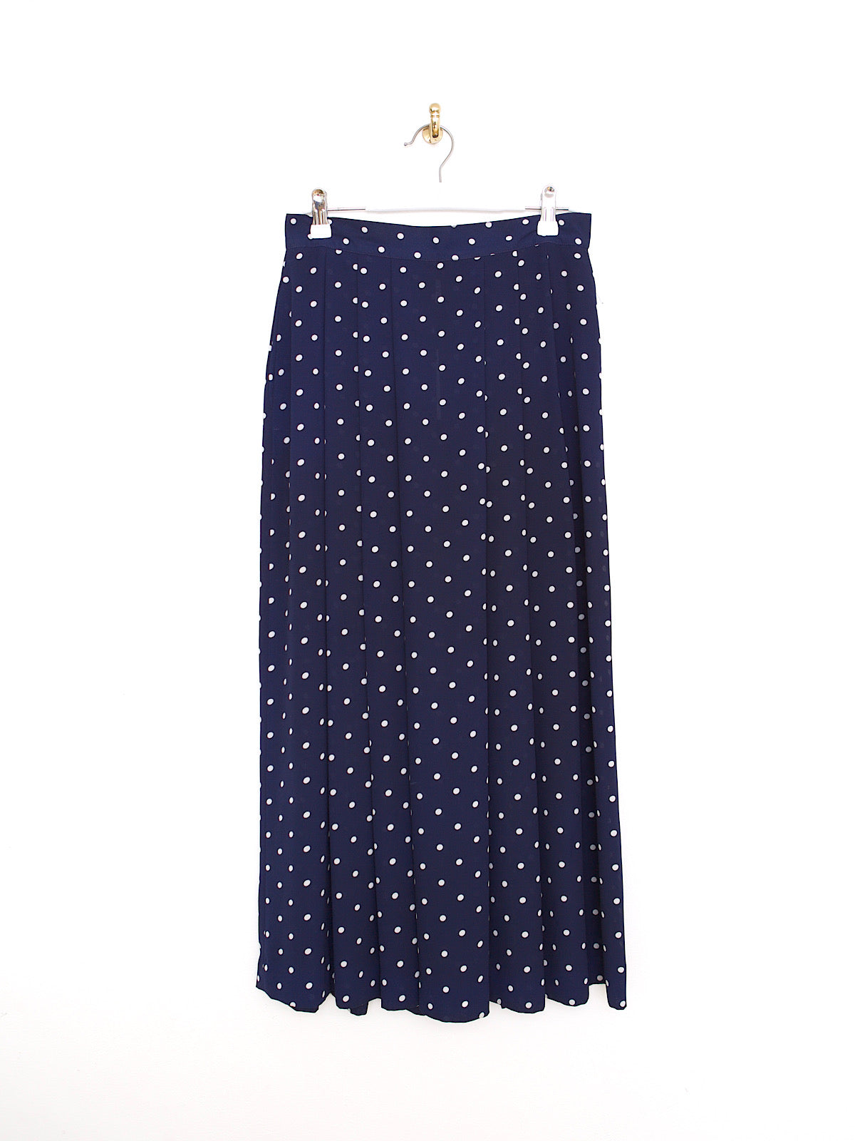 Vintage maxi pleated skirt polka dot navy and white