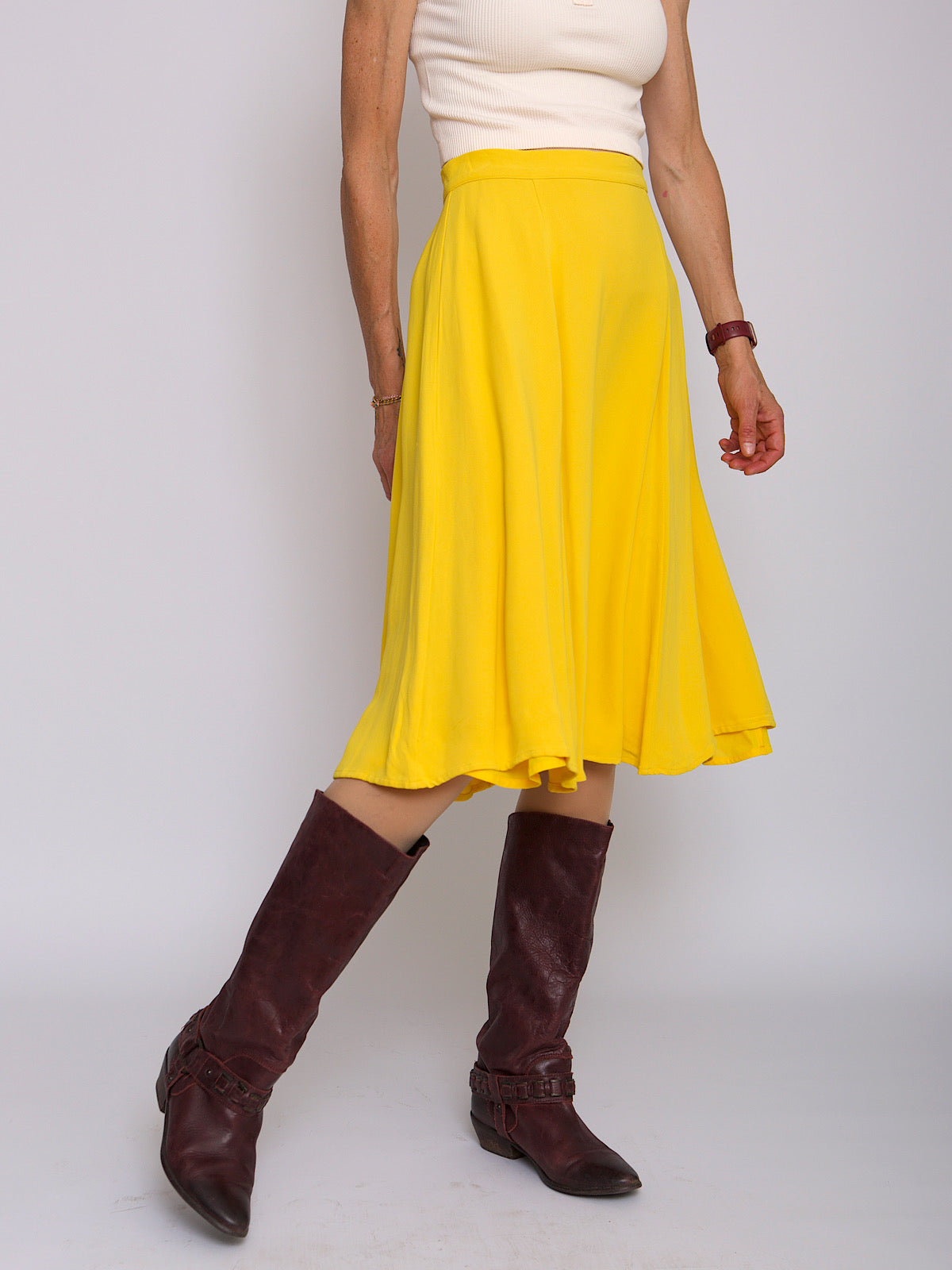 90s vintage swing skirt in bright yellow