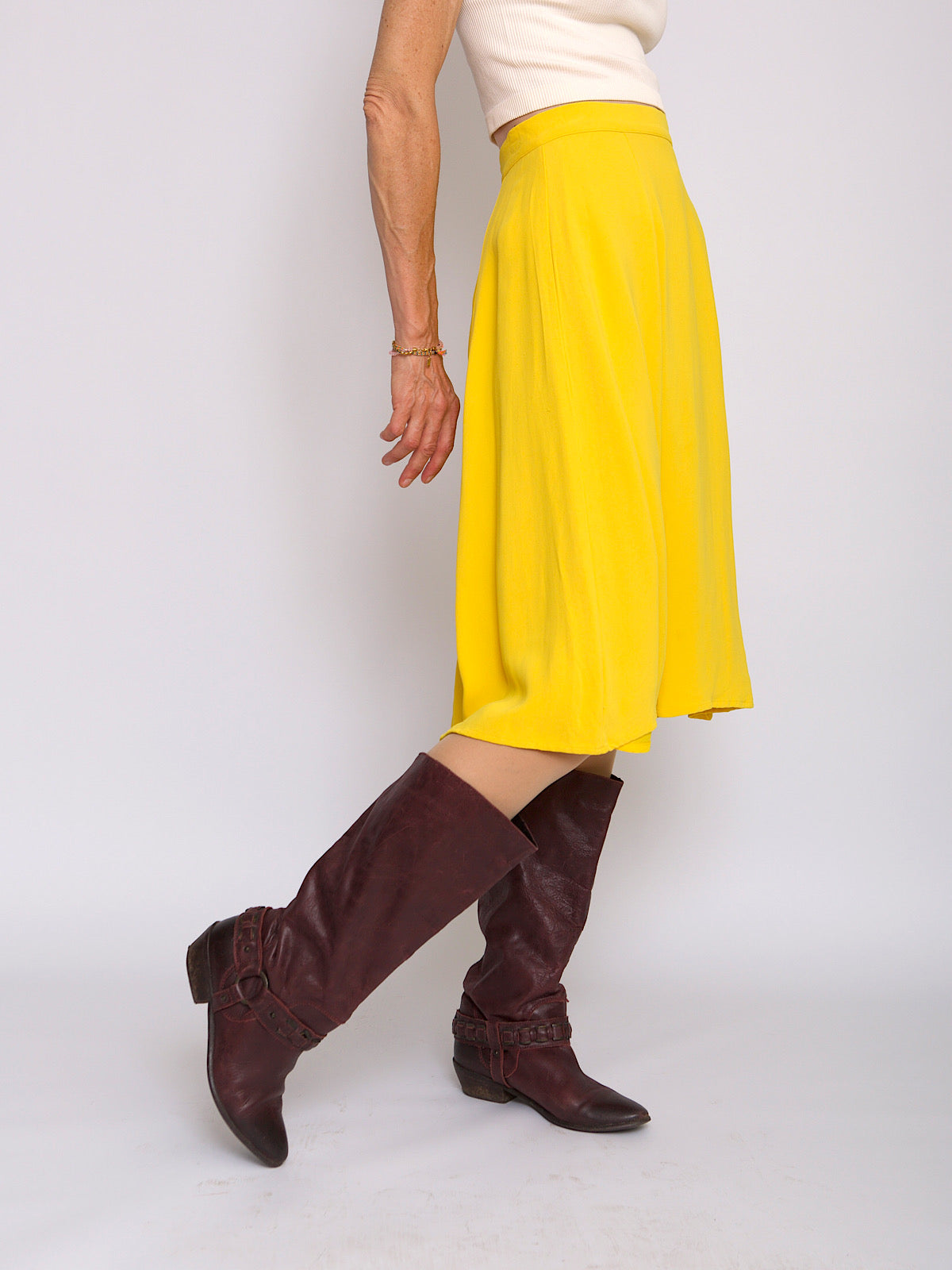 90s vintage swing skirt in bright yellow