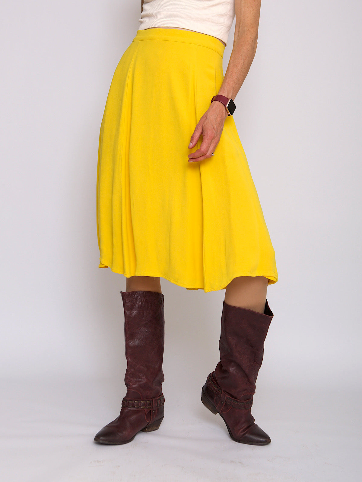 90s vintage swing skirt in bright yellow