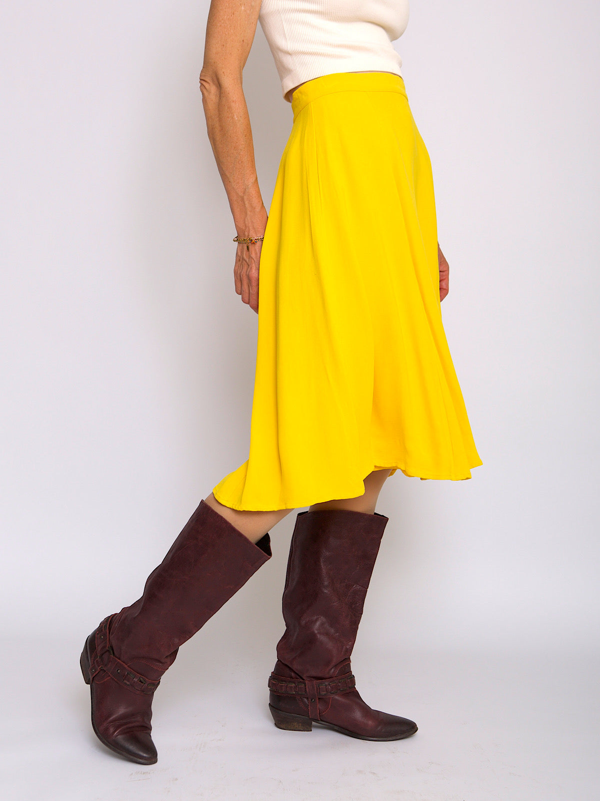 90s vintage swing skirt in bright yellow