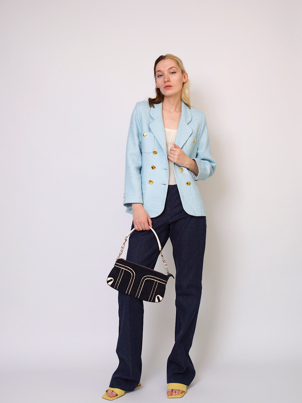 Vintage double breasted blazer baby blue with gold buttons