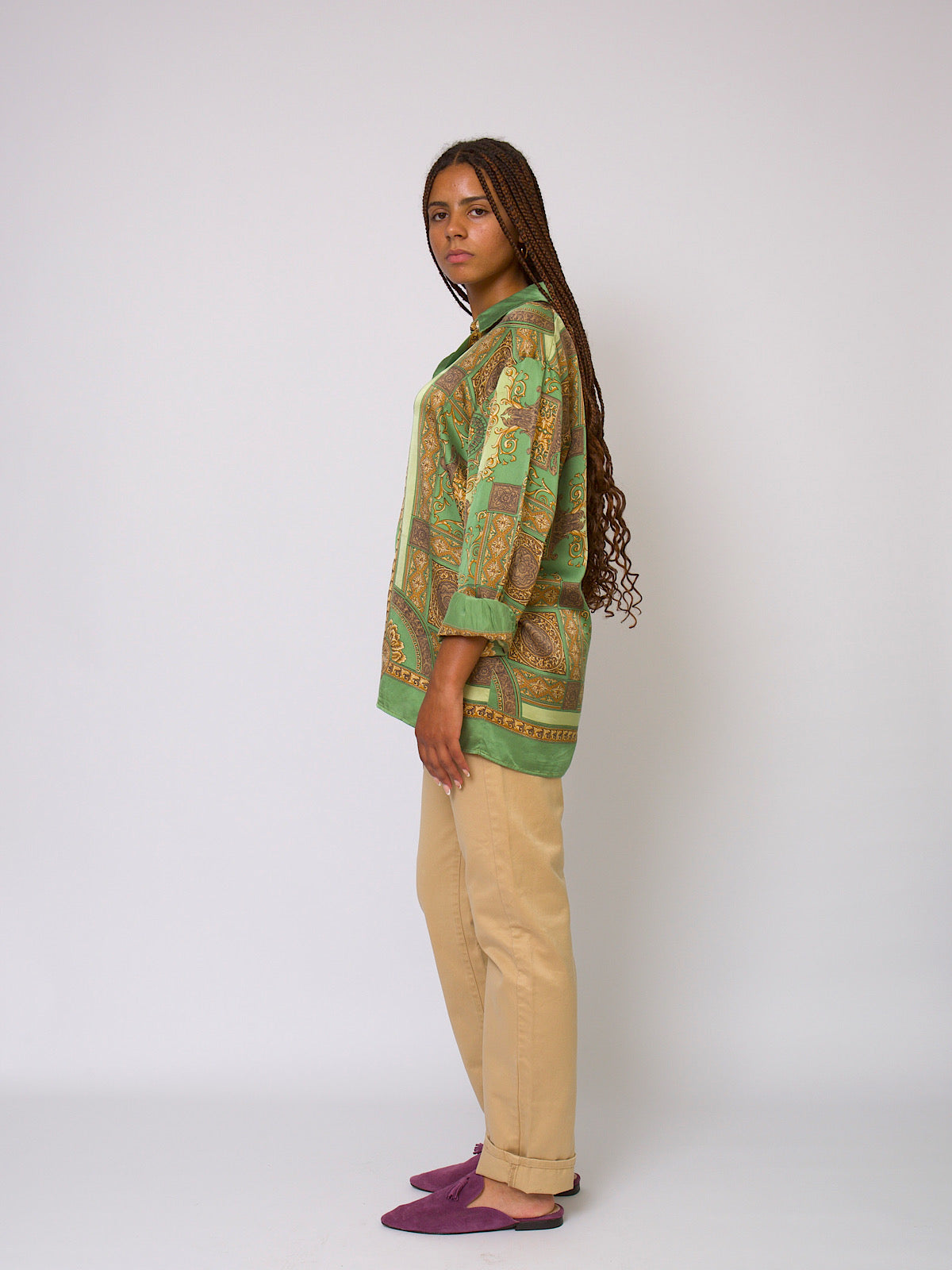 80s Vintage Renato Nucci pure silk shirt green arabesque print