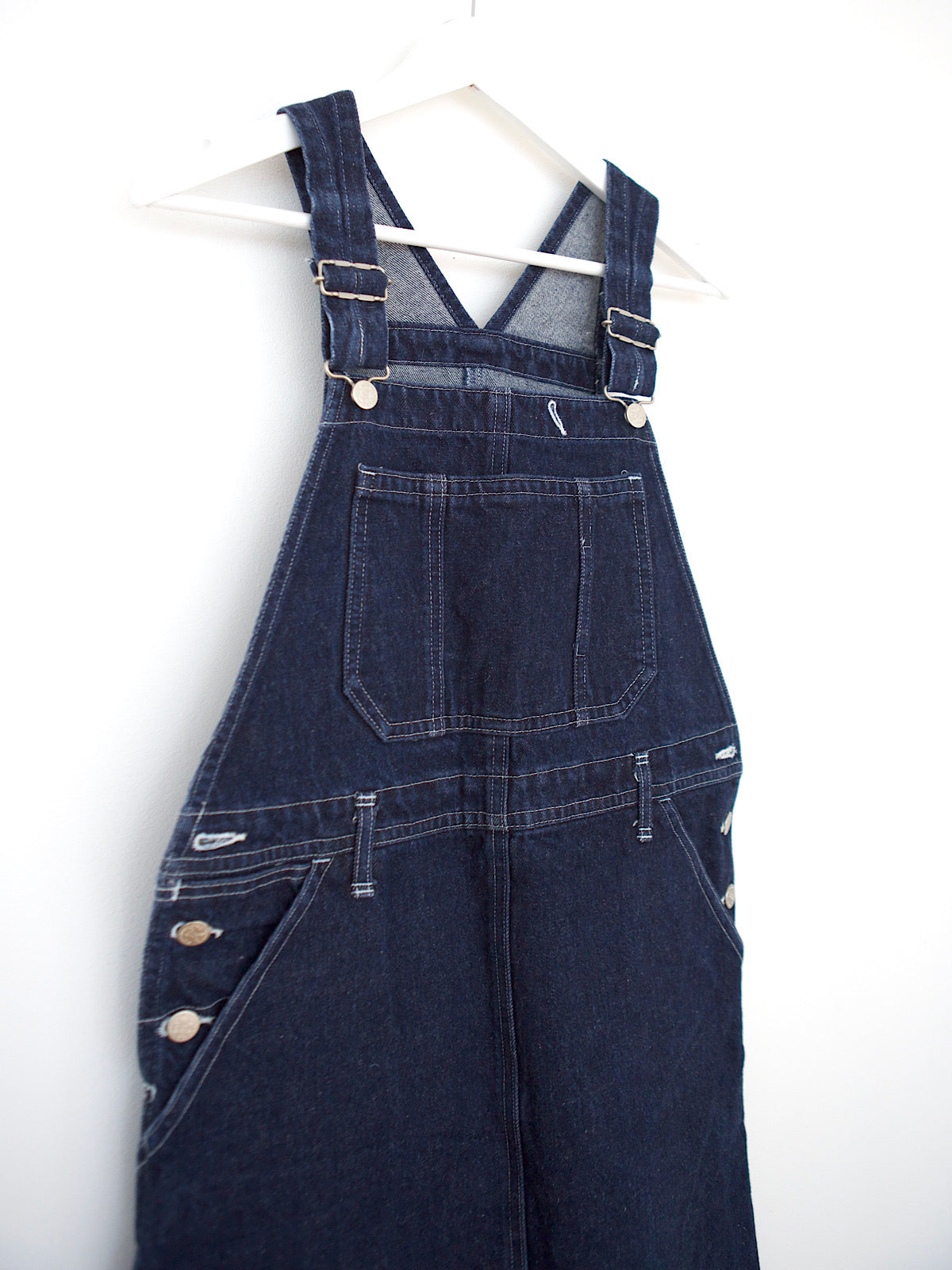 Blue denim pinafore utility dress long length