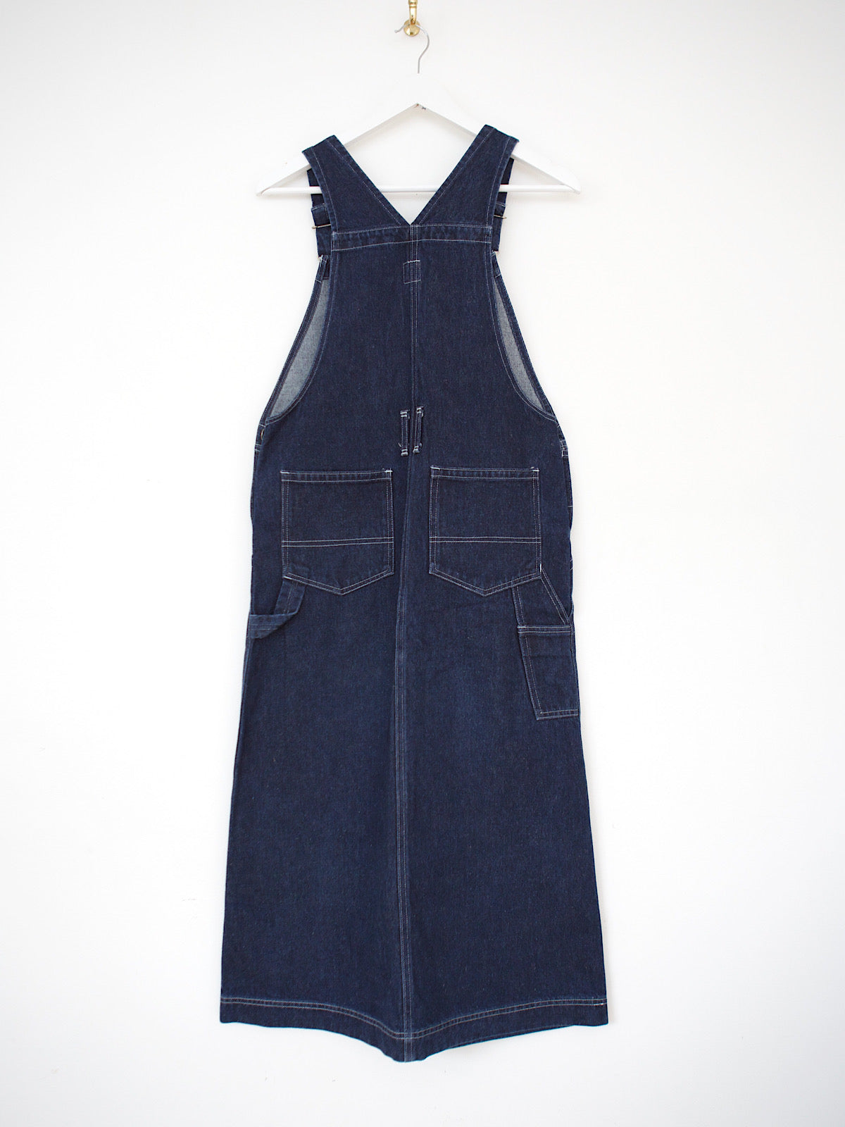 Blue denim pinafore utility dress long length