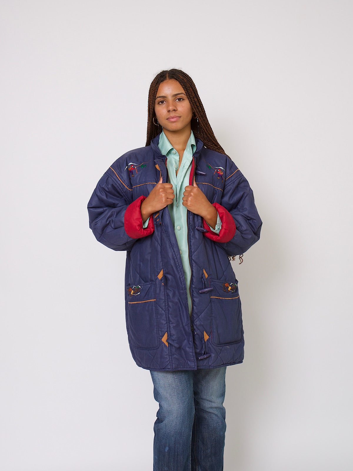 Vintage padded coat embroidered with montagne designs