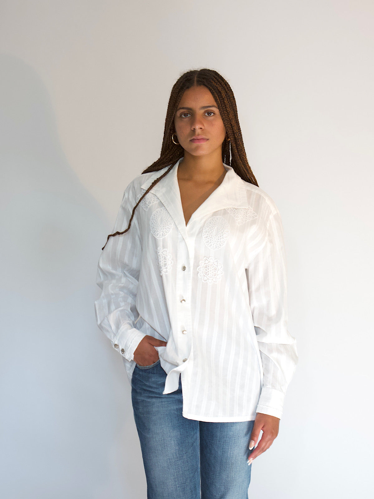 Vintage Escada Margaretha Ley white cotton shirt embroidered