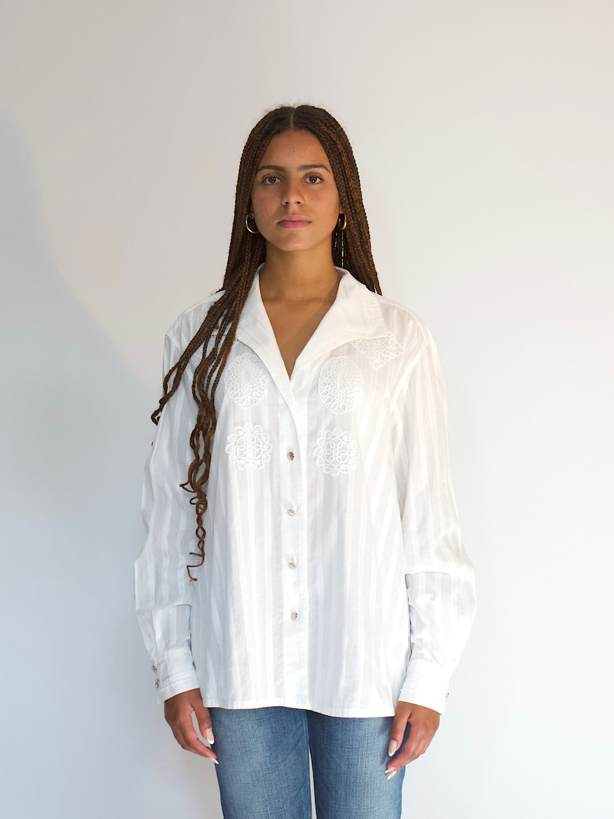 Vintage Escada Margaretha Ley white cotton shirt embroidered