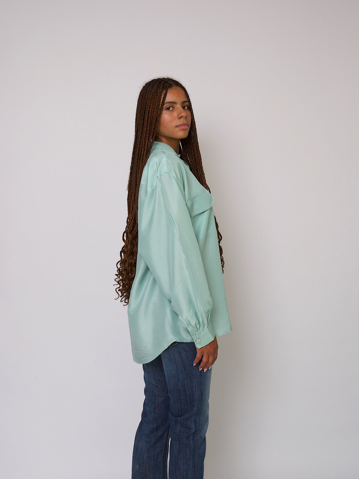 Vintage pure silk shirt mint colour long sleeves