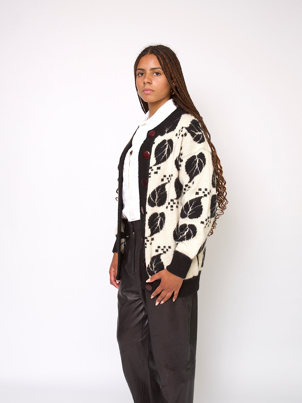 Vintage black and white chunky wool cardigan