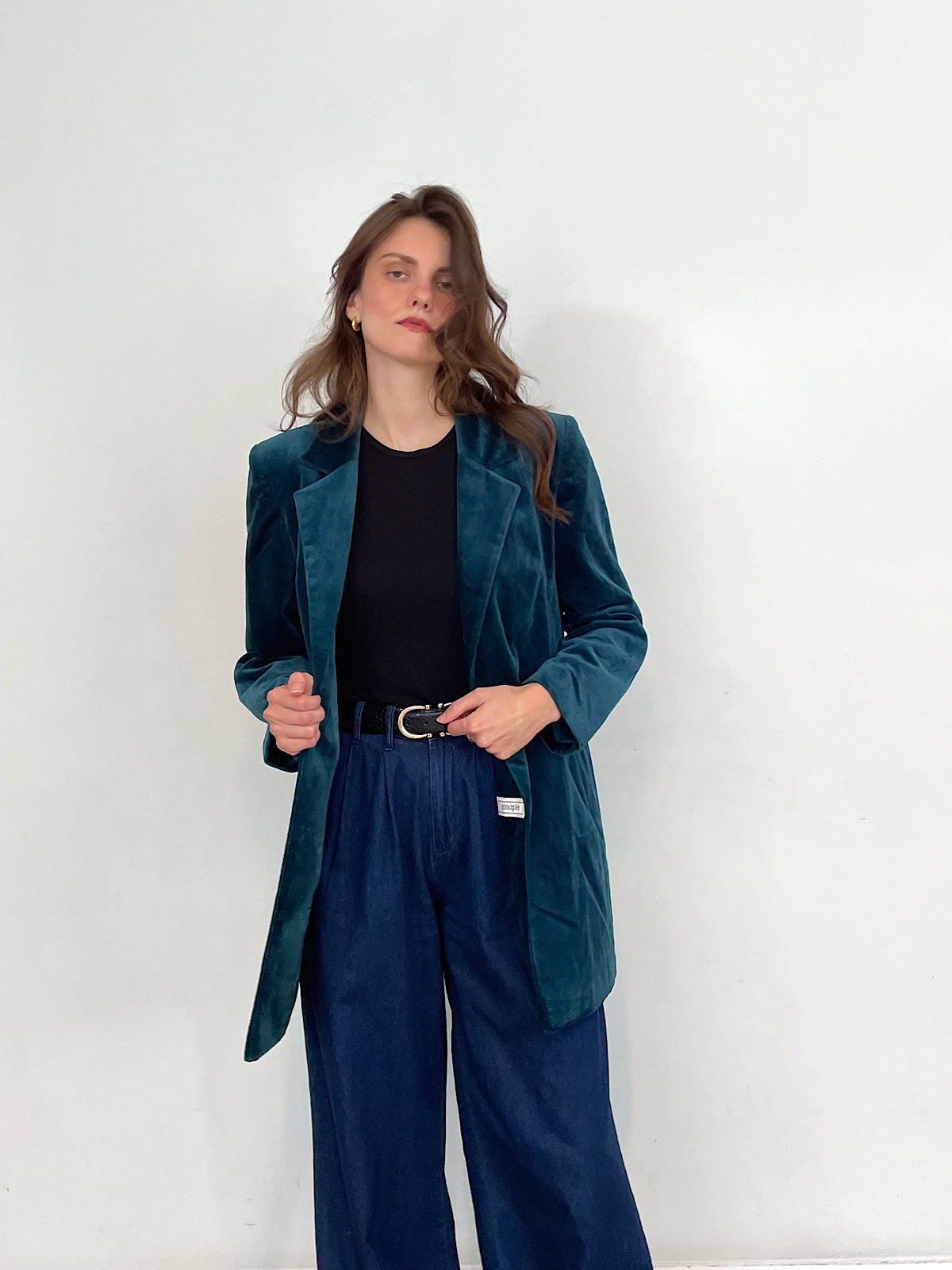 90s vintage blazer green velvet long length