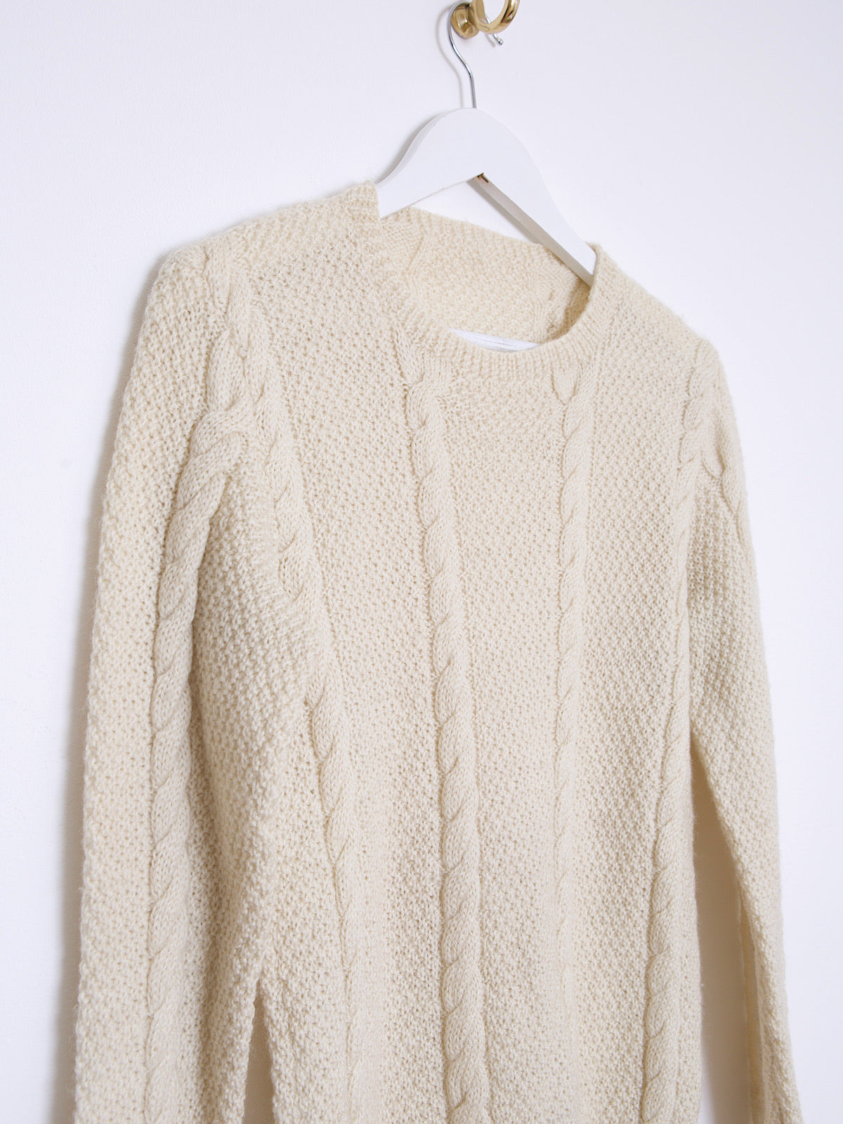 Classic Aran wool jumper handknitted cream colour