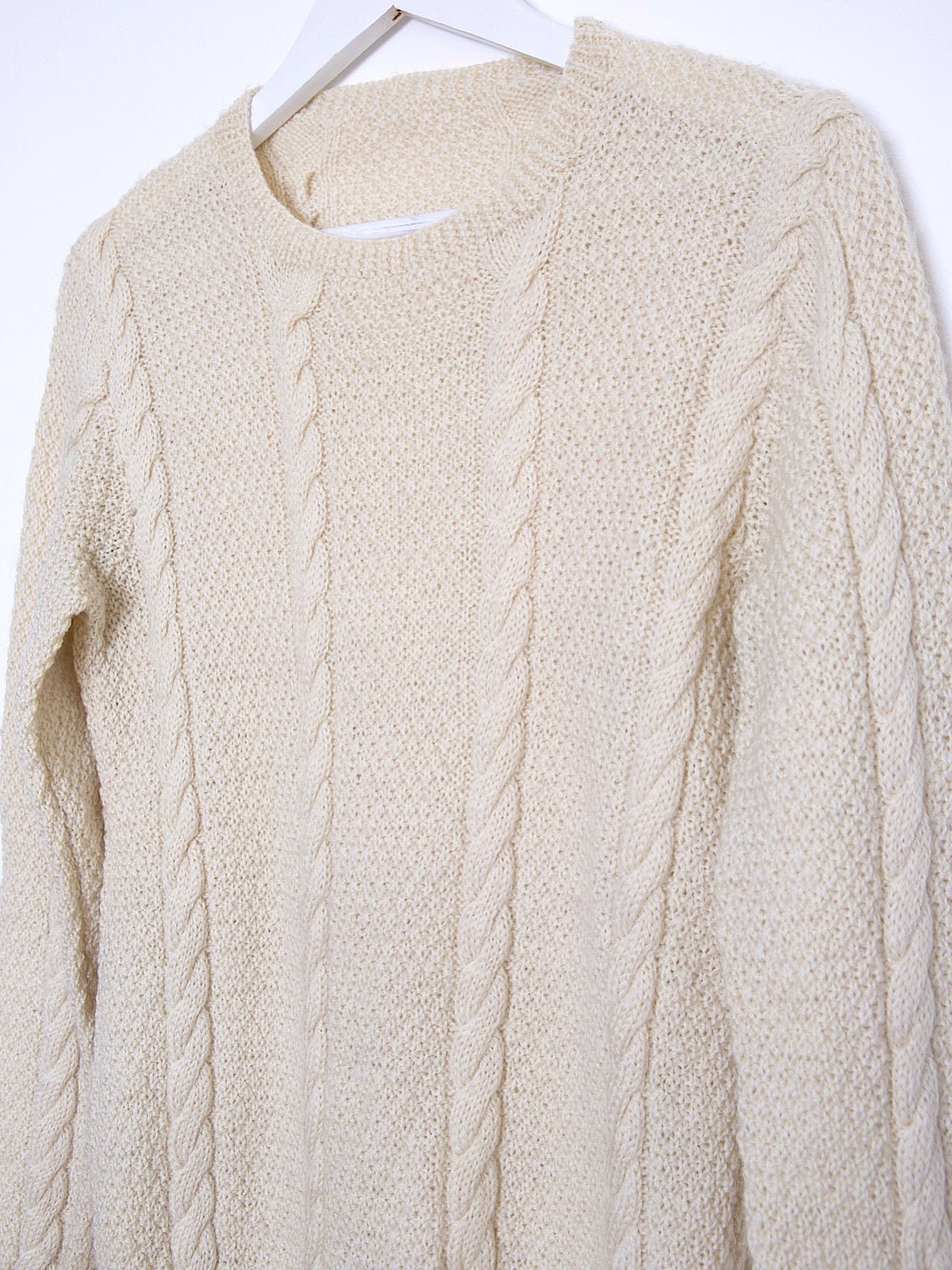 Classic Aran wool jumper handknitted cream colour