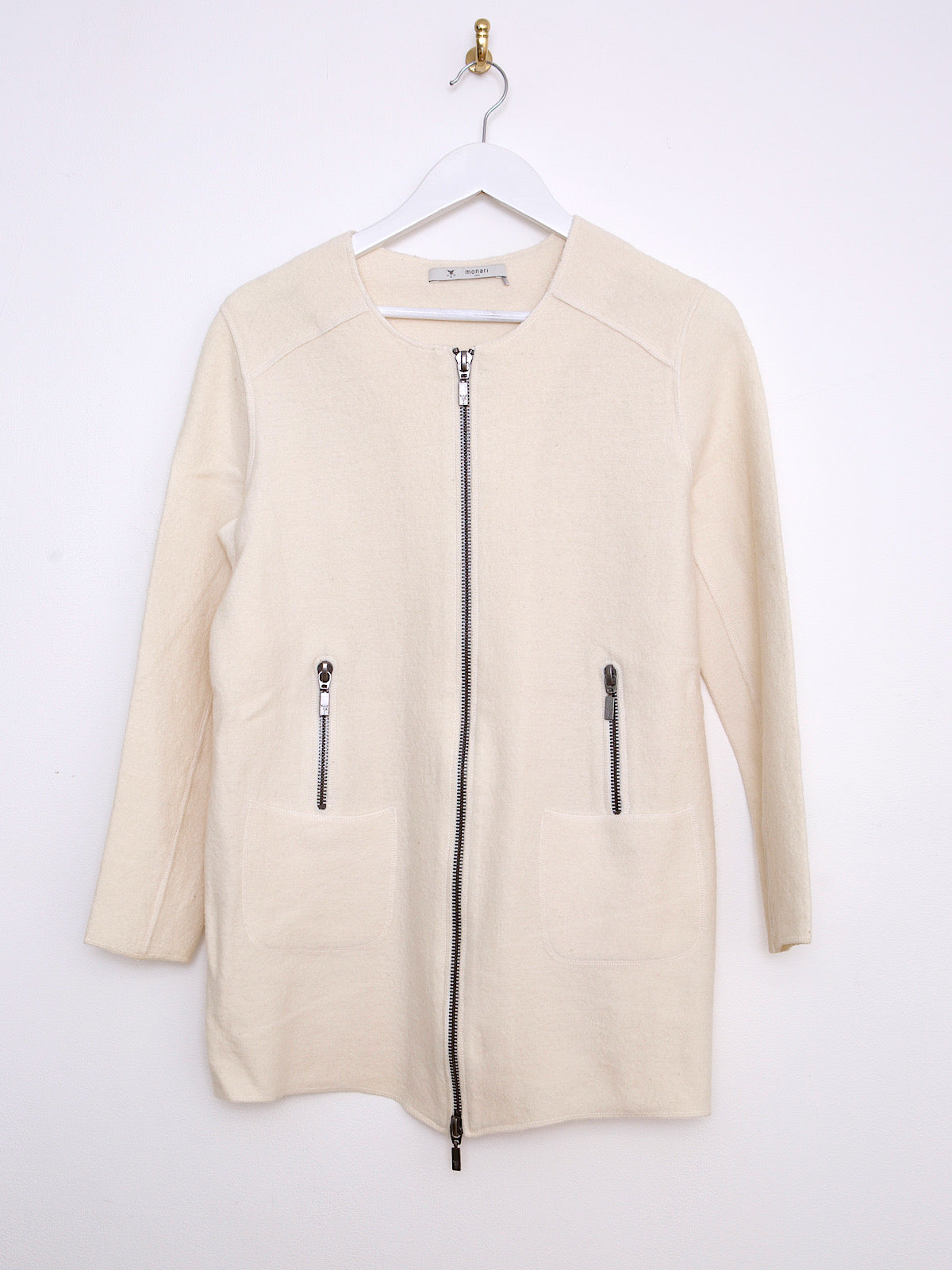 Boiled wool long cardigan / jacket with zips details