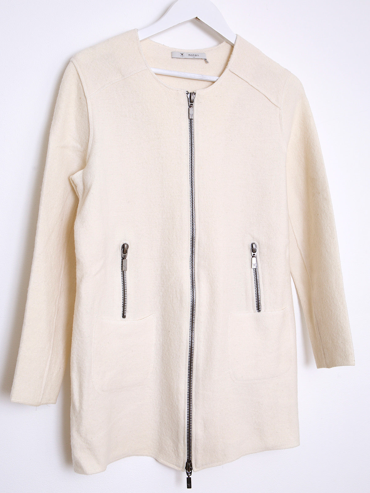 Boiled wool long cardigan / jacket with zips details