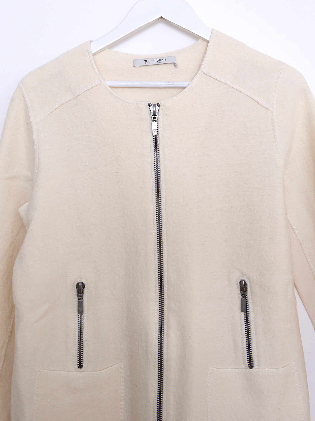 Boiled wool long cardigan / jacket with zips details