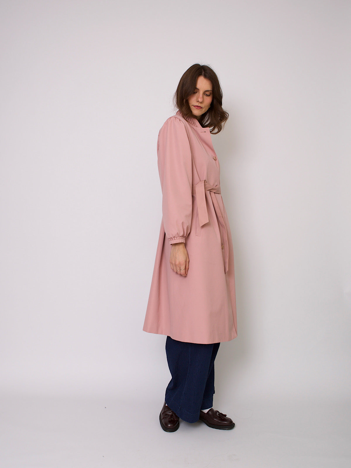 60s vintage pink pretty belted trench