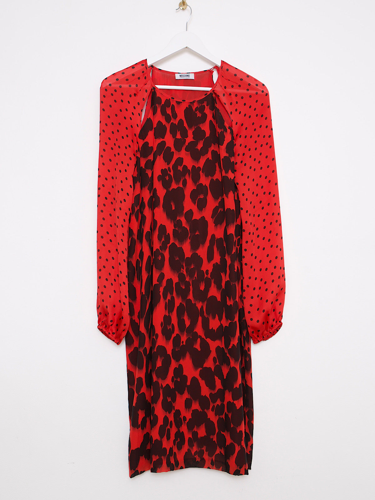 Vintage red silk Moschino dress animal & polka dot print