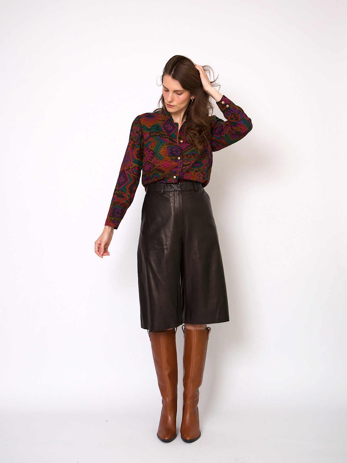 Black leather culottes wide legs