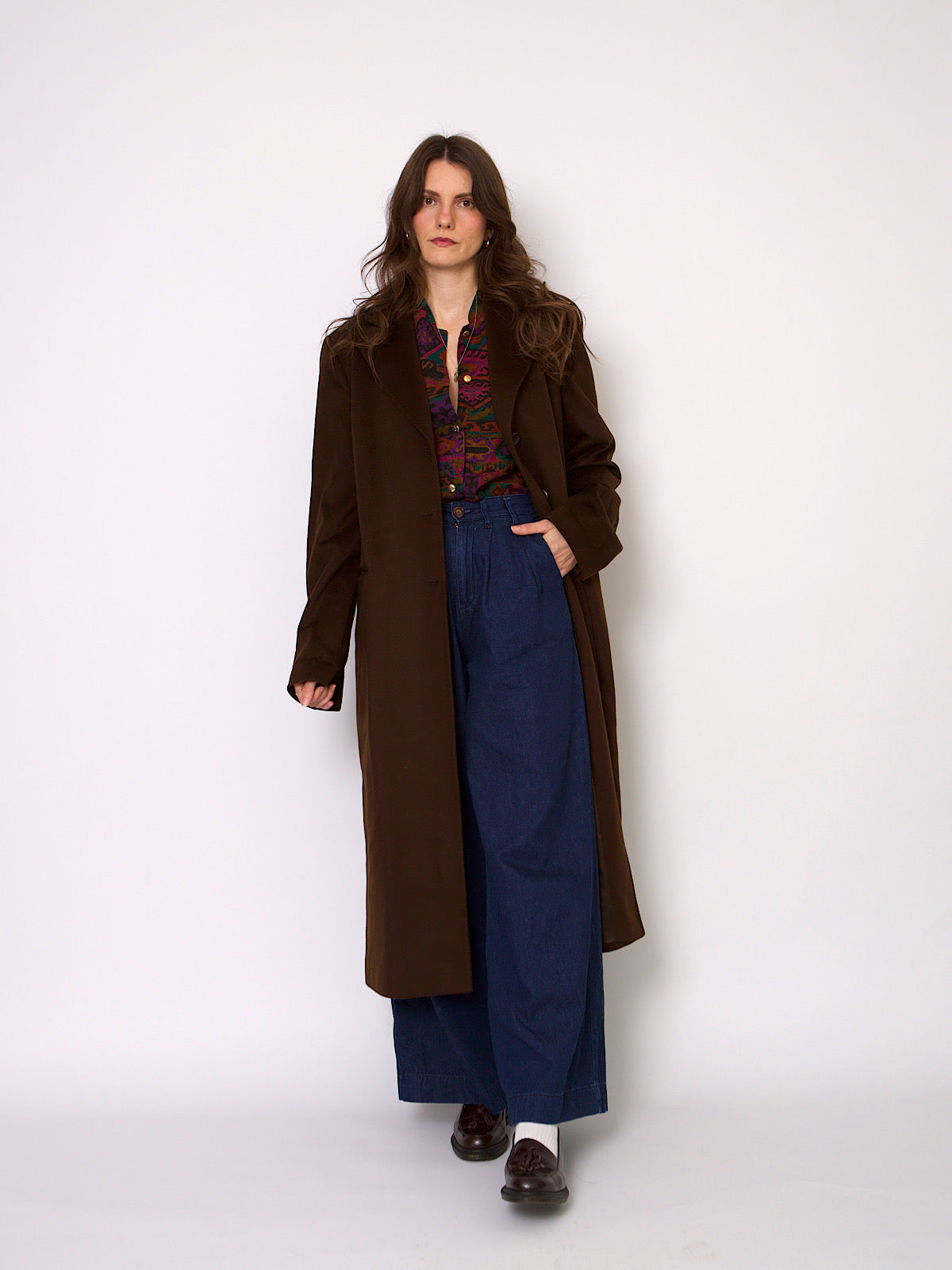 Y2K chocolate brown cashmere coat long length single breasted