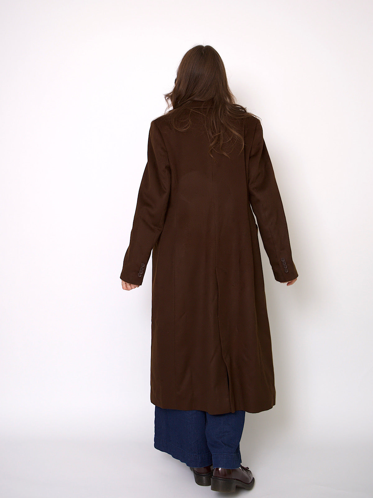 Y2K chocolate brown cashmere coat long length single breasted