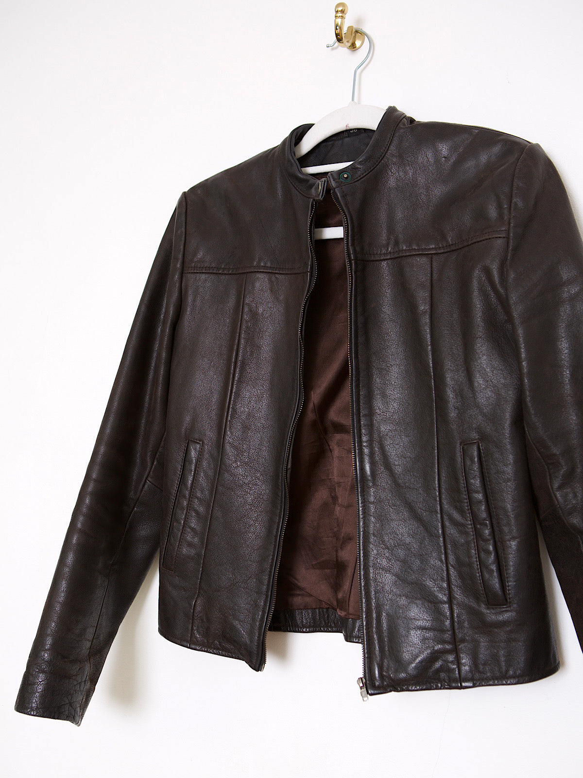 90s fitted dark brown leather jacket