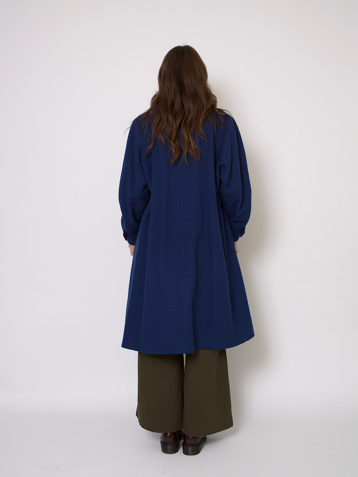 80s vintage pure wool winter coat single breasted blue