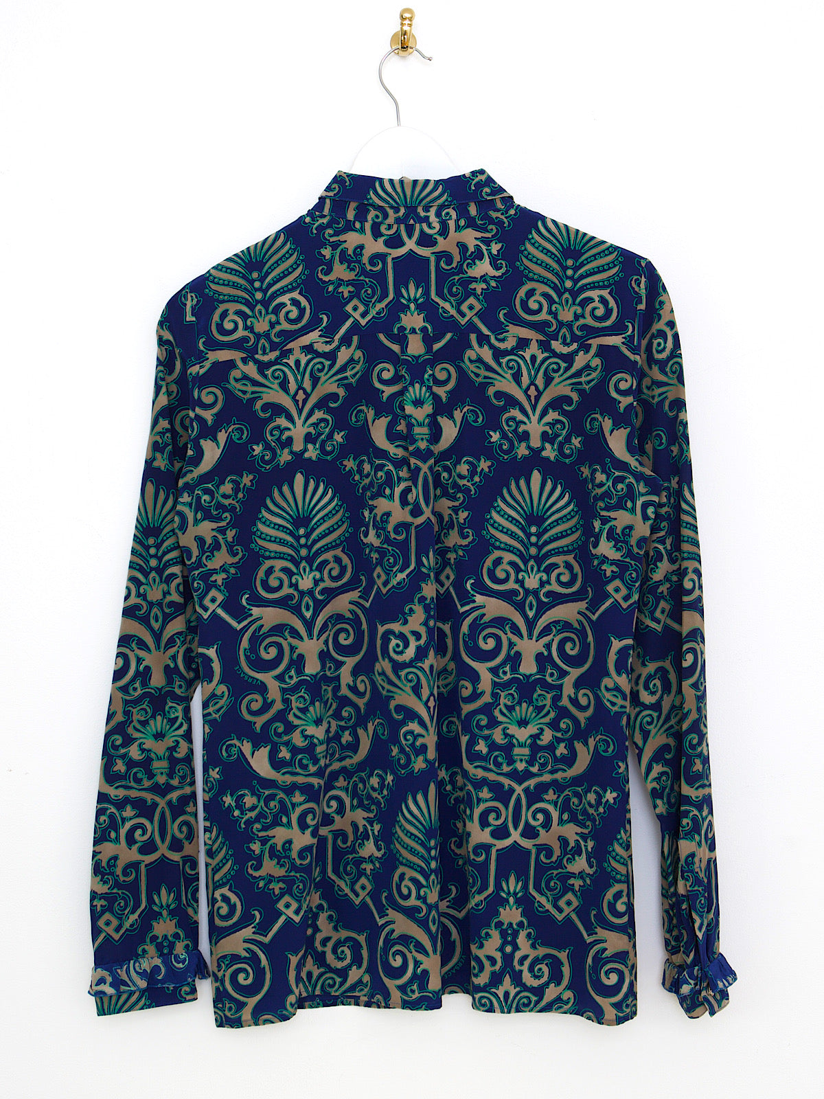 Versace pure silk shirt blue arabesque print