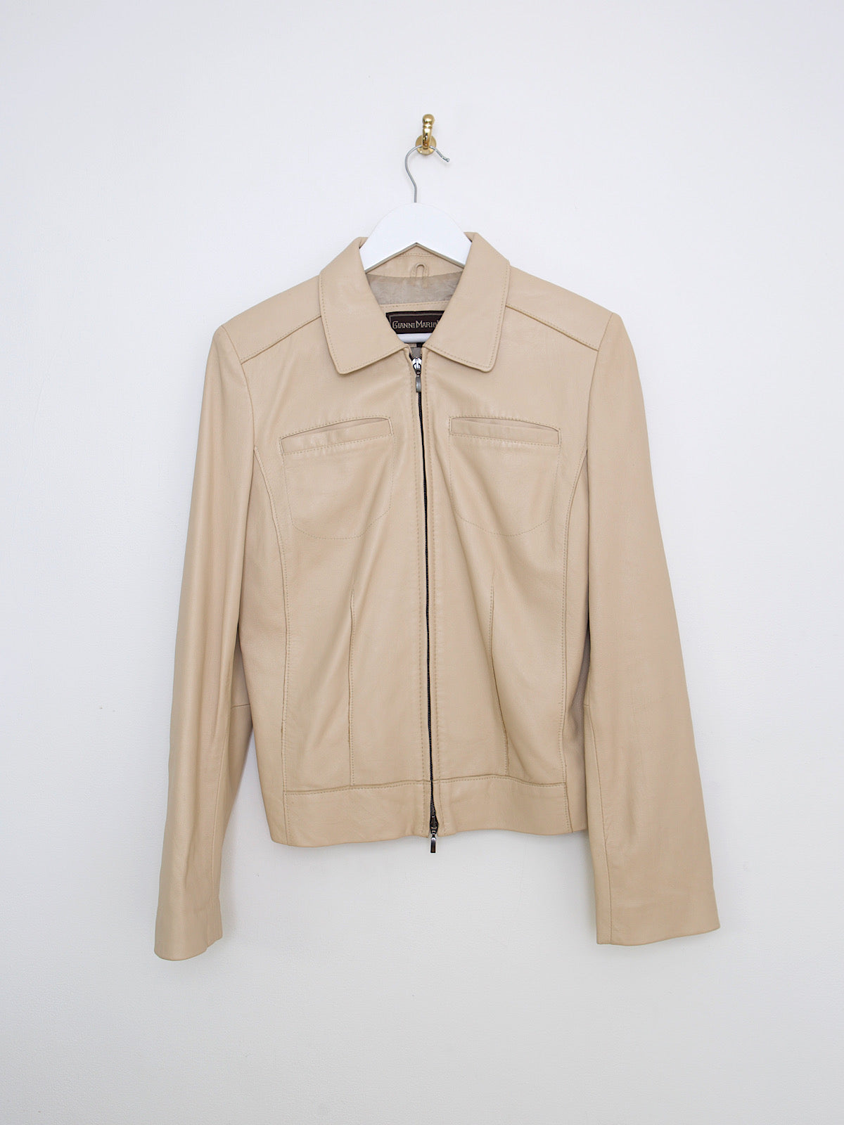 90s vintage beige leather jacket fitted waist