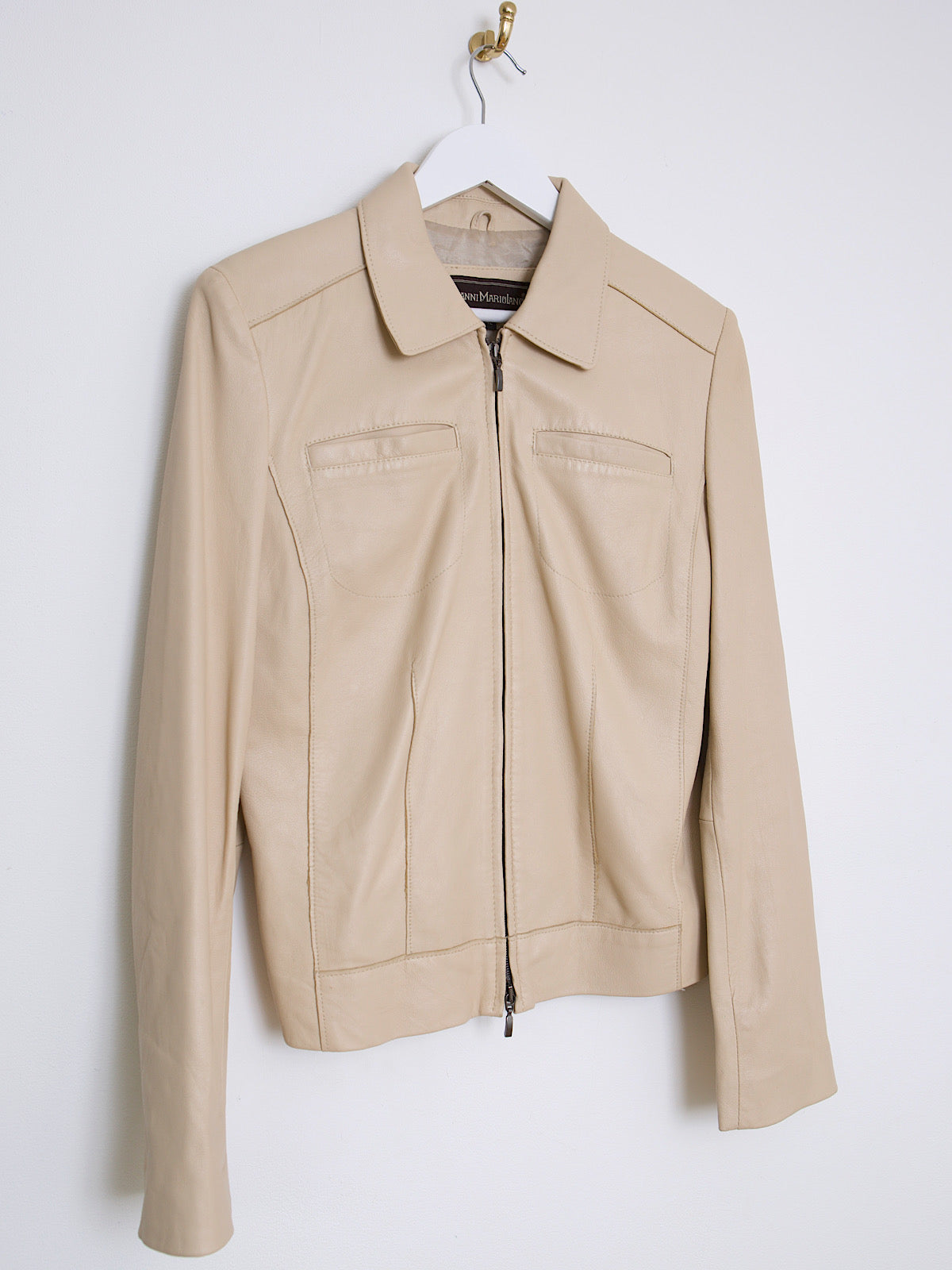 90s vintage beige leather jacket fitted waist