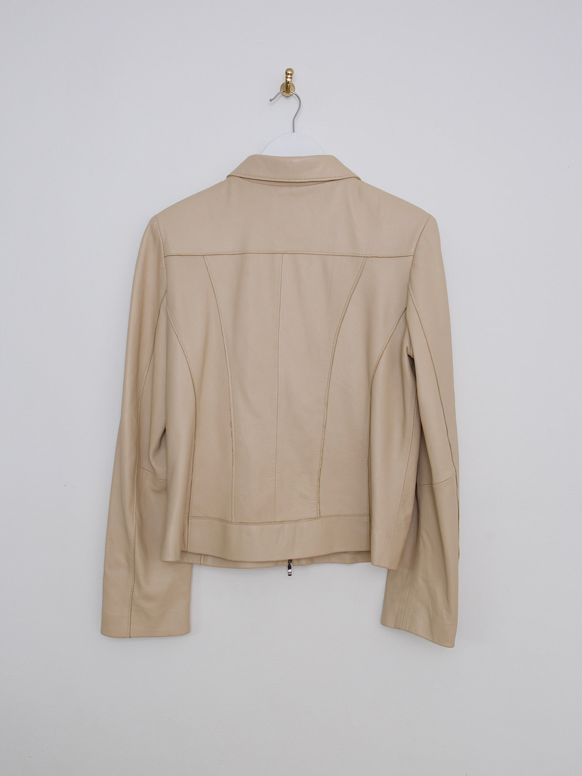 90s vintage beige leather jacket fitted waist