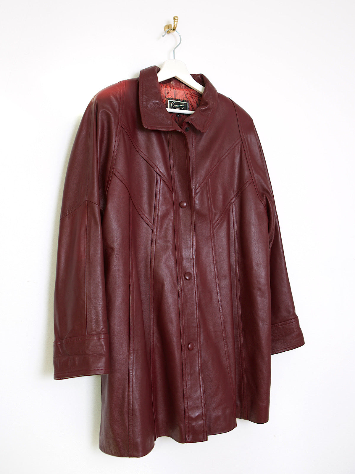 80s vintage leather coat mid length burgundy