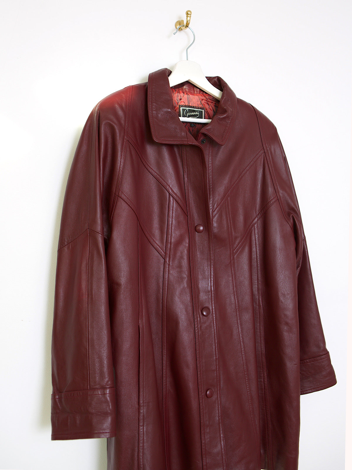 80s vintage leather coat mid length burgundy