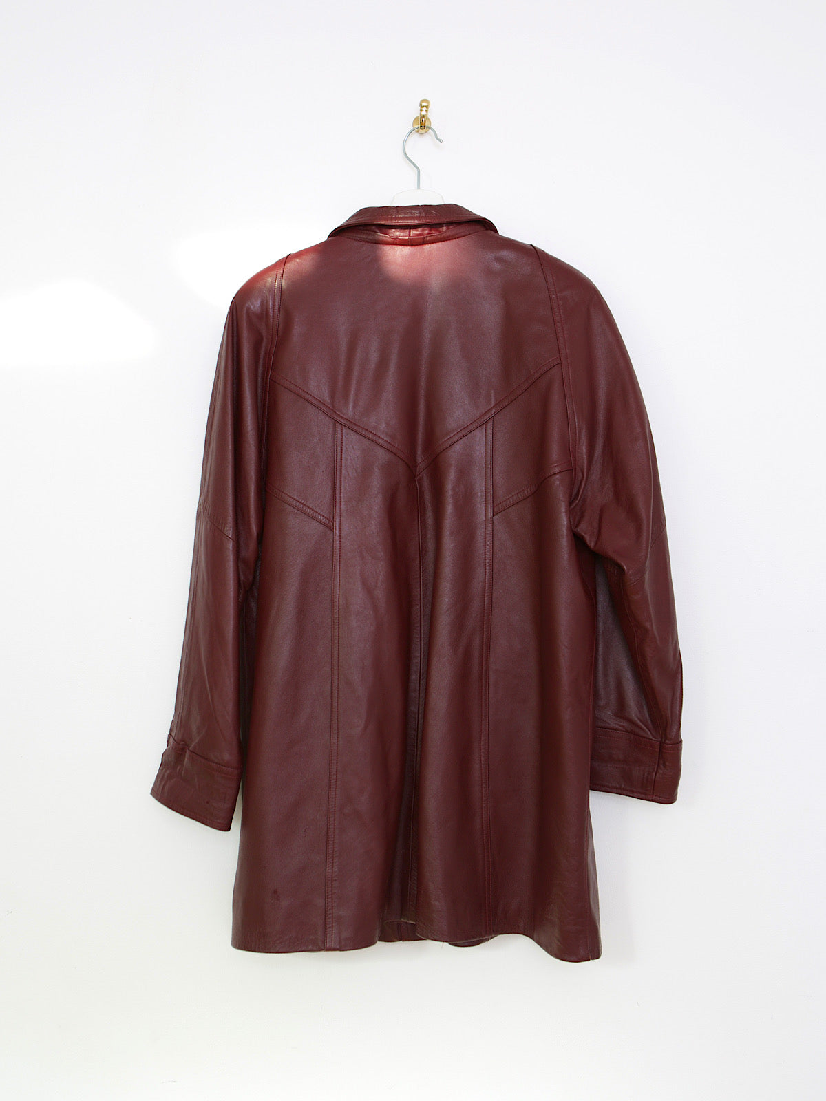 80s vintage leather coat mid length burgundy