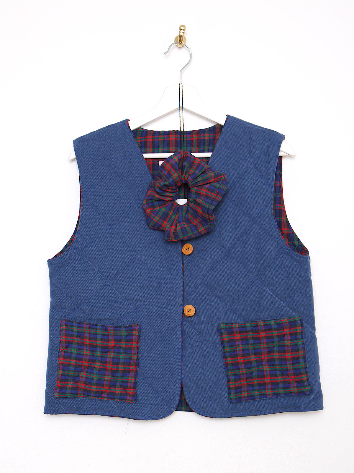 Handmade waistcoat blue & red tartan cotton fabrics