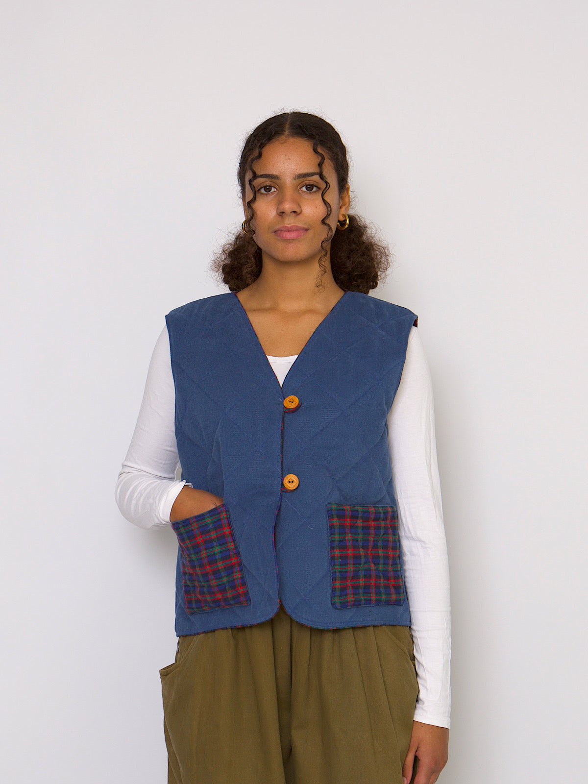 Handmade waistcoat blue & red tartan cotton fabrics